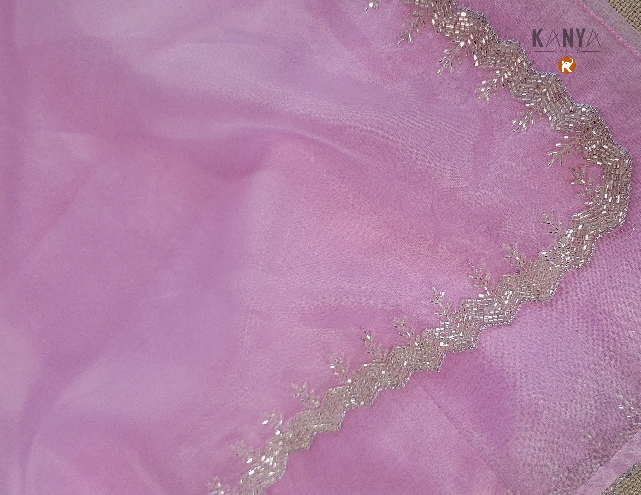 Lavender color Organza with stone work