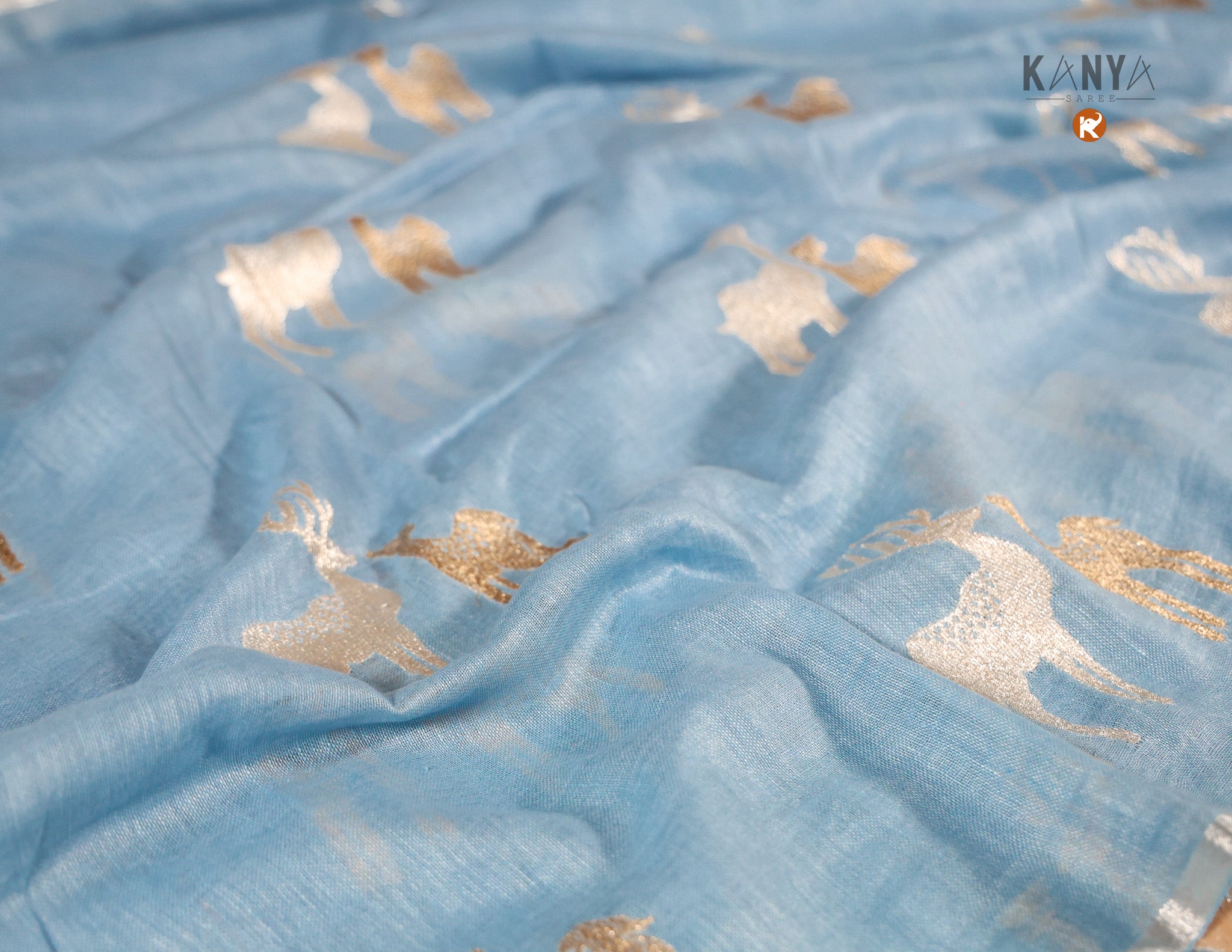 Pure Linen Saree with Gold & Silver Detailing
